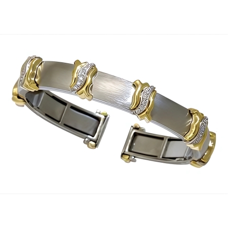 18242 Callista Diamond Clip Bangle Bracelet, Handmade in 18k Yellow Gold, Platinum and Stainless Steel with 36 Round Diamonds F VVS Weighing .36 Carats Total