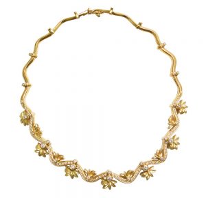 Floral and Ribbon Diamond Necklace