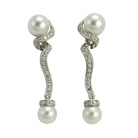 Cultured Pearl and Diamond Drop Earrrings
