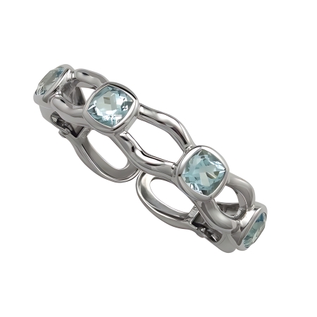 19066 Blue Topaz Tzarina Clip Bangle Bracelet Designed & Handmade by Kaufmann de Suisse in 18kt White Gold featuring 4 Cushion Cut Blue Topaz weighing a total of 20.09cts
