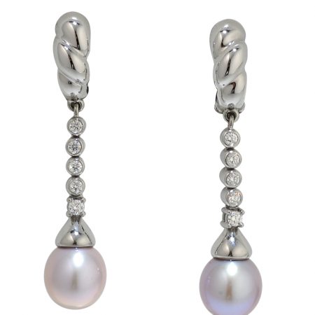 Cultured Pearl and Diamond Drop Earrings