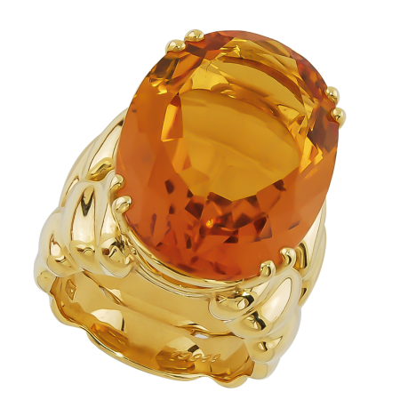19989 Madiera Citrine Ring, Handmade in 18k Yellow Gold with an Oval Citrine Weighing 25.61 Carats