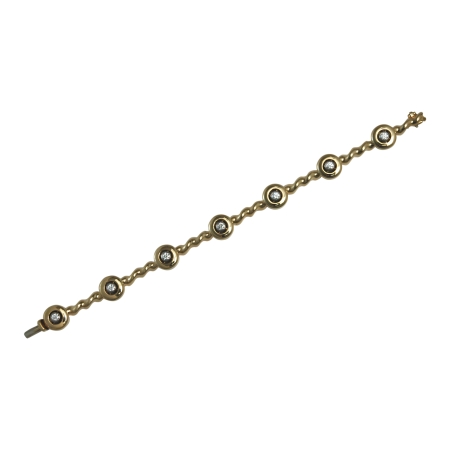 21285 Flowing Lines Diamond Bracelet Designed and Handmade by Kaufmann de Suisse in 18kt Yellow Gold featuring 7 Round Brilliant Cut GVS Quality Diamonds weighing a total of 1.28cts