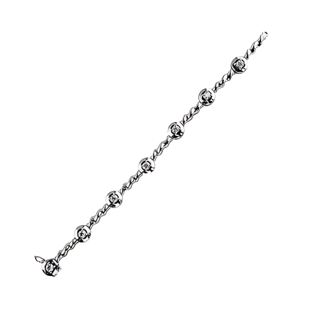 21286 Diamond Bracelet, Handmade in 18k White Gold with 7 Round Diamonds Weighing 1.27 Carats Total