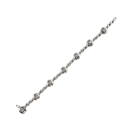 21286 Diamond Bracelet, Handmade in 18k White Gold with 7 Round Diamonds Weighing 1.27 Carats Total