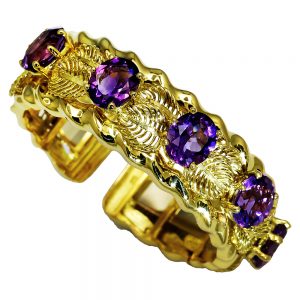 Flowing Lines Amethyst Leaf Cuff Bracelet