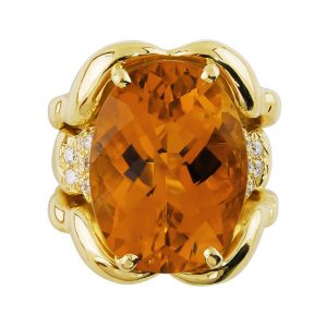 Triple Flowing Lines Citrine and Diamond Ring