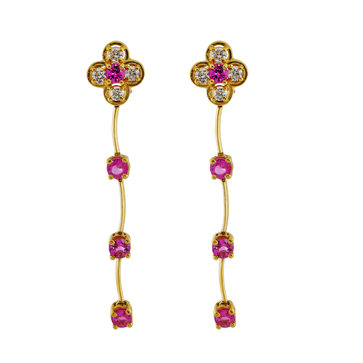 21972 Cascade Diamond Drop Earrings Designed and Handmade in 18kt Yellow Gold featuring 16 Brilliant Cut GVS Quality Diamonds weighing a total of 2.40cts