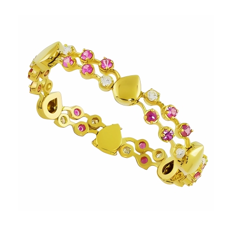 22109 Double Cascade Lace Bracelet Designed & Handmade by Kaufmann de Suisse in 18kt Yellow Gold featuring 20 Round Pink Sapphires weighing a total of 4.07cts and 12 Round Brilliant cut Diamonds w