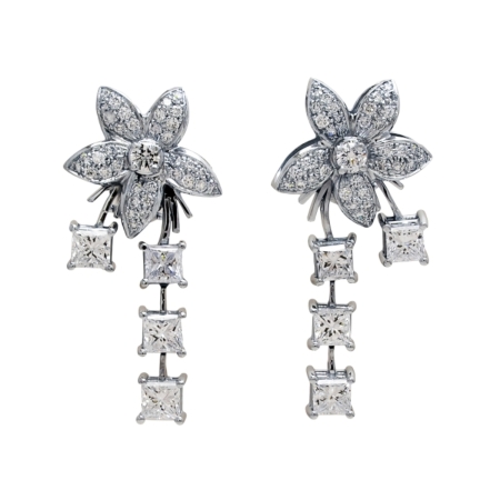 22566 Jasmin de Nuit Diamond Drop Earrings Designed & Handmade by Kaufmann de Suisse in 18kt White Gold featuring 72 Round Brilliant Cut GVS Quality Diamonds weighing a total of 1.12cts and 8 Prin