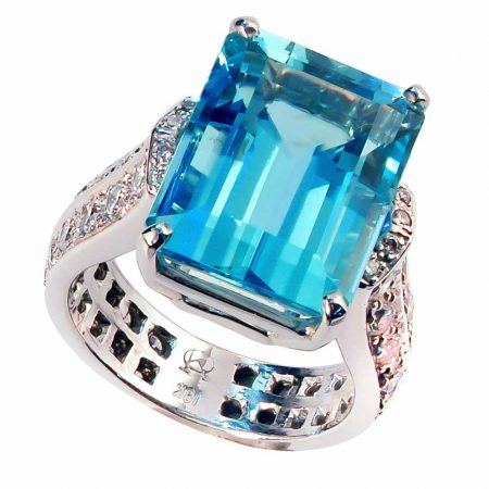 Aquamarine and Diamond Cathedral Ring
