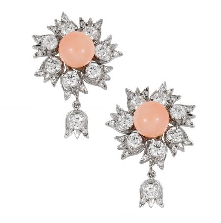 Lily of the Valley Coral and Diamond Earrings