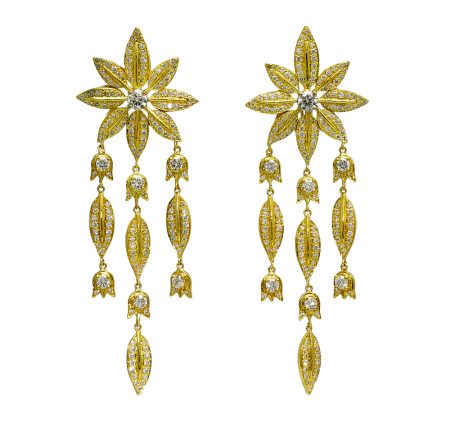 Feuilles and Lily of the Valley Diamond Drop Earrings