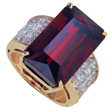 Rhodolite & Diamond Classic Cocktail Ring in Yellow Gold
