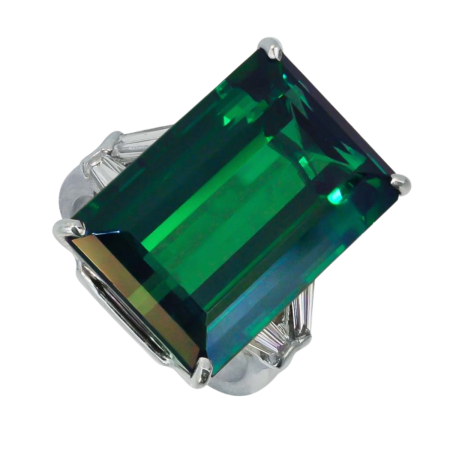 23279 Rhodolite and Diamond Ring Designed & Handmade by Kaufmann de Suisse in 18kt Yellow Gold featuring 1 AAA Quality Emerald Cut Rhodolite Garnet flanked by 48 Princess Cut GVS Quality Diamonds (1)