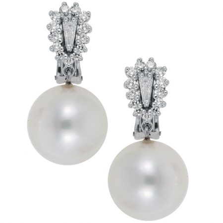 Cultured South Sea Pearl and Diamond Earrings