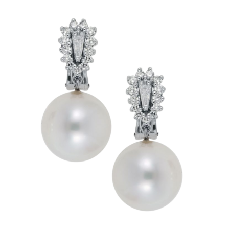 23283 Diamond and pearl earrings, 18D 0.10cts, GVS, South Sea pearl 16 17mm