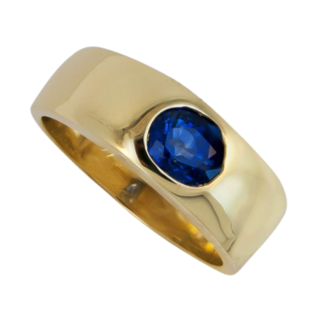 23332A Sapphire and Gold Ring, Handmade in 18k Yellow Gold with a Bezel Set Oval Sapphire Weighing 1.43 Carats