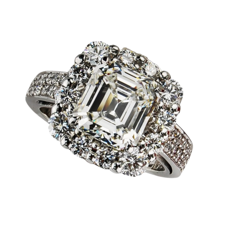 23355 Emerald Cut Diamond Ring, Handmade in Platinum with an Emerald Cut Diamond (GIA I IF) Weighing 3.09 Carats Surrounded by 36 Round Diamonds Weighing 1.48 Carats Total
