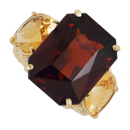 Rhodolite and Citrine and Diamond Ring