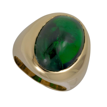23377 Diopside and Gold Ring, Handmade in 18k Yellow Gold with an Oval Cabochon Diopside Weighing 21.22 Carats
