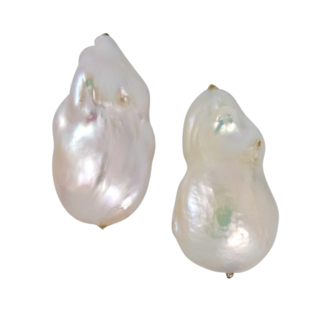 23410 Baroque and Gold Earclips, Handmade in 18k Yellow Gold with 2 Baroque Pearls