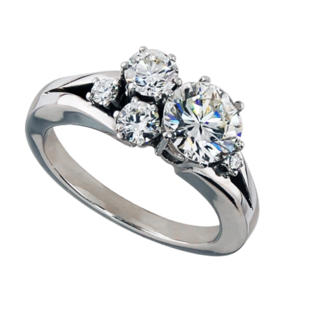 24007 Diamond Cluster Ring Designed & Handmade in 18k White Gold featuring 1 Round Brilliant Cut GVS Quality Diamond weighing 1.18cts mounted with 4 additional Round Brilliant