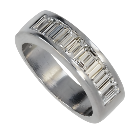 32858 Diamond Baguette Band, Handmade in Platinum with 10 Channel Set Baguette Diamonds Weighing 1.00 Carat Total