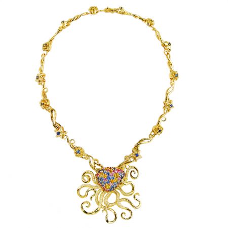 Multi-Colored Sapphire and Diamond Necklace