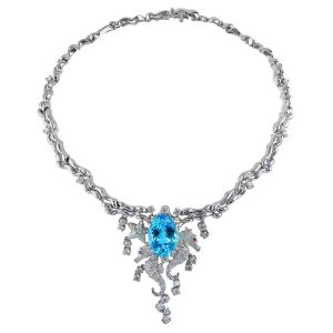 Blue Topaz and Diamond Necklace
