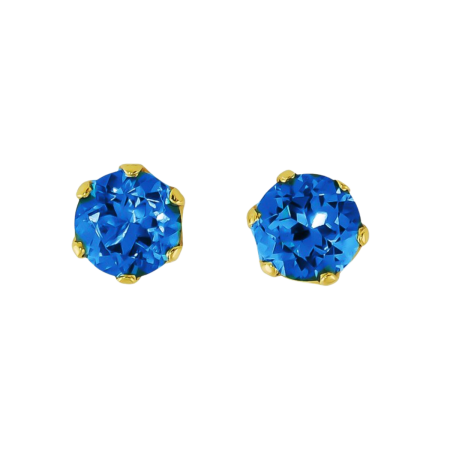 41362 Blue Topaz Stud Earrings, Handmade in 18k Yellow Gold with 2 Round Blue Topaz's Weighing 3.23 Carats Total