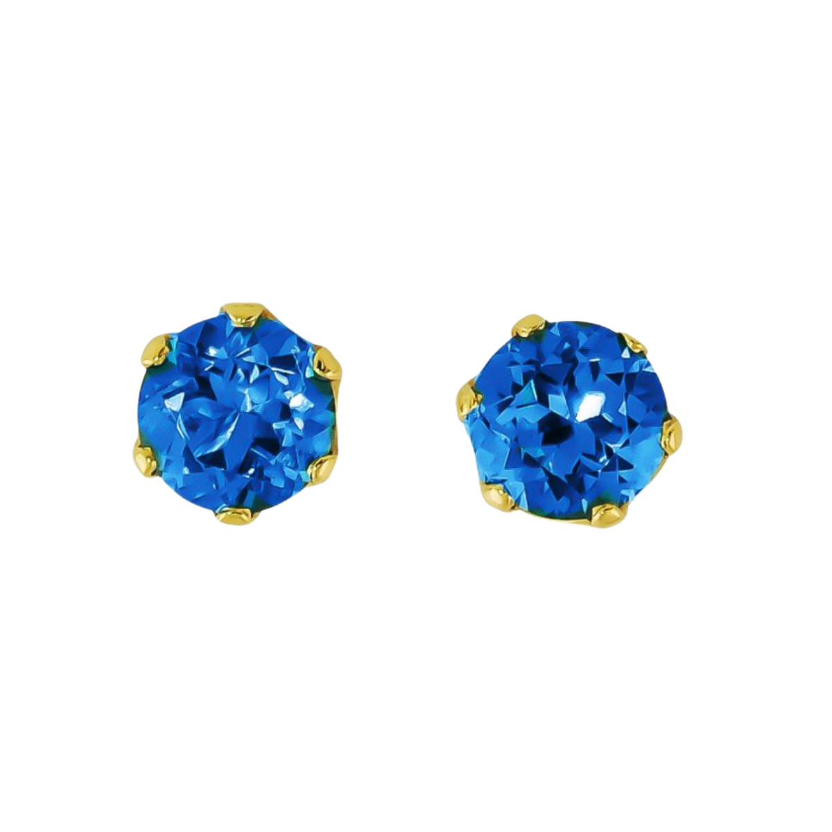 41362 Blue Topaz Stud Earrings, Handmade in 18k Yellow Gold with 2 Round Blue Topaz's Weighing 3.23 Carats Total