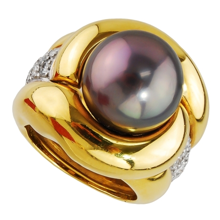 Designer Tahitian Pearl & Diamond Yellow Gold & Platinum Ring
