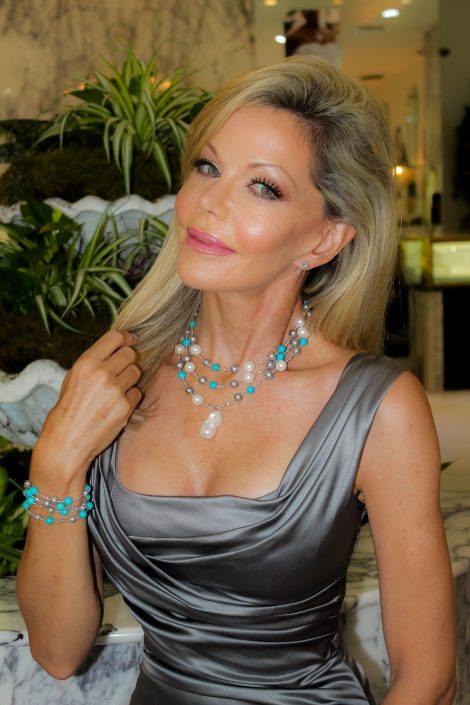 The Palm Beach Lariat Gray & White Freshwater Pearls with Turquoise Beads