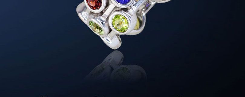 Cascade Multi Gemstone Ring with Platinum Plating