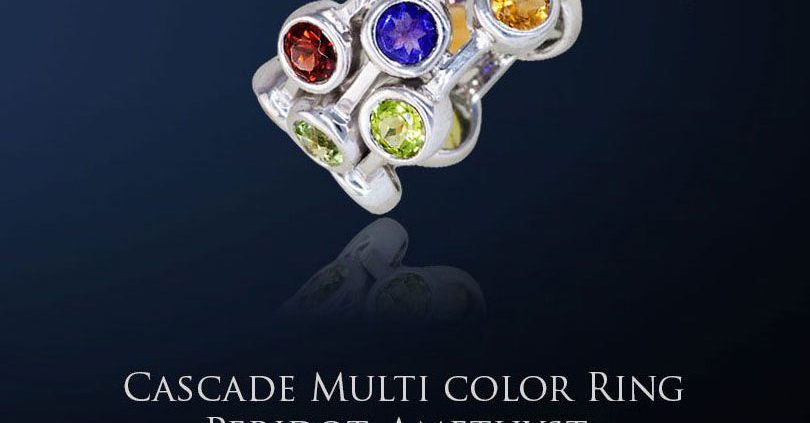 Cascade Multi Gemstone Ring with Platinum Plating