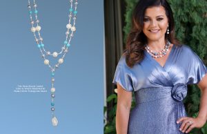 The Palm Beach Lariat with Gray and White Freshwater Pearls and Turquoise Beads