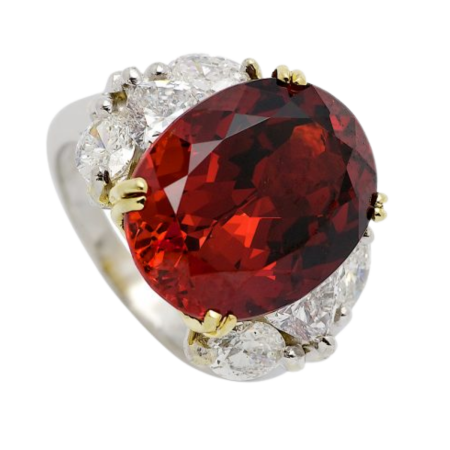 32676 The blazing red of the spinel stone and the brilliance of the diamond collide in this flawless piece that sizzles with passion and elegance. The Fire and Ice Ring exudes