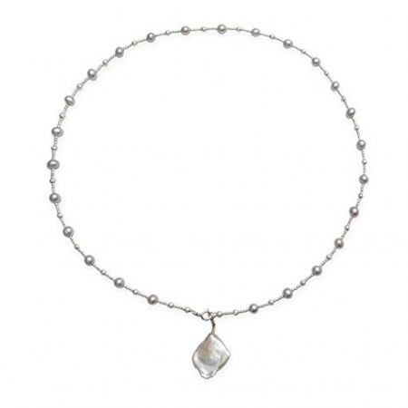 Freshwater Cultured Pearl Necklace with 1 Larger Keshi Drop Pearl