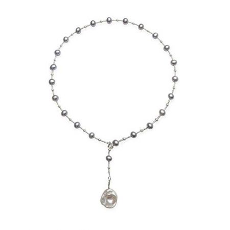 Freshwater Grey Pearl Necklace with 1 Dropped Keshi Pearl