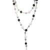 Freshwater White Pearl and Black Onyx Bead Lariat Necklace