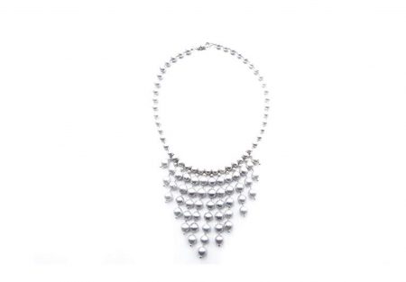 Freshwater Grey Pearl Bib Necklace with 13 Graduating in Length Dropping Pearls Features 46 Handpicked Grey Pearls Measuring 6.5-7mm Each and 49 Grey Pearls Measuring 8-9mm Each Beautifully Spaced with Sterling Silver Diamond Cut Beads Necklace is 16" in Length and Includes a Certificate of Guarantee