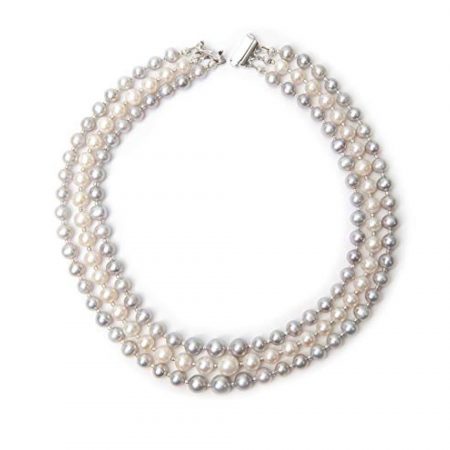 Freshwater Grey and White Triple Strand Pearl Necklace