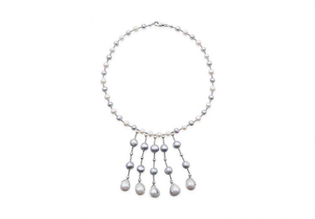 Freshwater White and Grey Pearl Necklace with 5 Drops