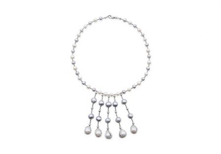 Freshwater White and Grey Pearl Necklace with 5 Drops