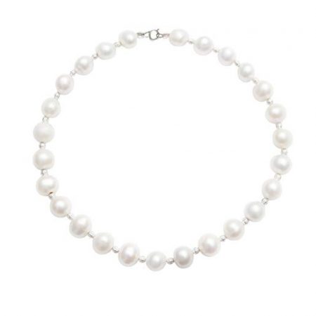 Freshwater Pearl Necklace with Sterling Silver Diamond Cut Beads