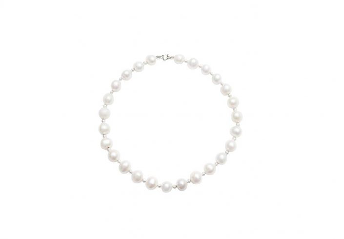 Freshwater Pearl Necklace with Sterling Silver Diamond Cut Beads