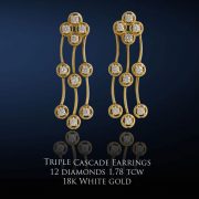 Triple Cascade Diamond Earrings in Yellow Gold