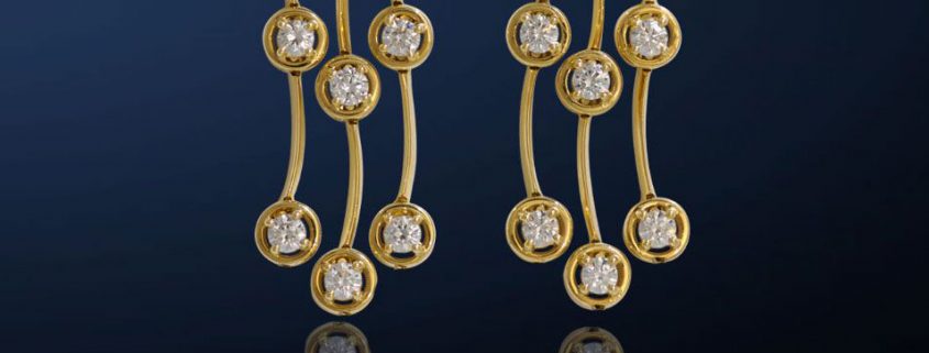 Triple Cascade Diamond Earrings in Yellow Gold
