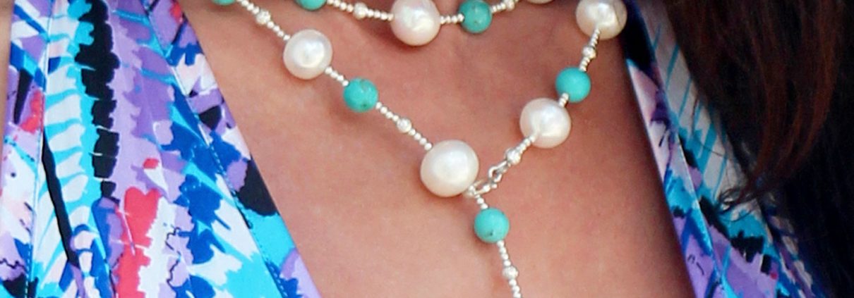 The Palm Beach Lariat in Turquoise and Gray Pearls